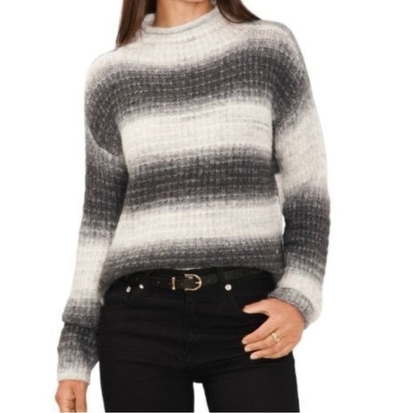 Vince Camuto Women's Ombré Rich Black Striped Pullover Sweater Sz L Alpaca Blend - Picture 1 of 13